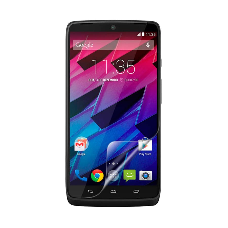 Two 9eight5 hydrogel screen protectors for Motorola Moto Maxx smartphone, shown in clear packaging with protective film.