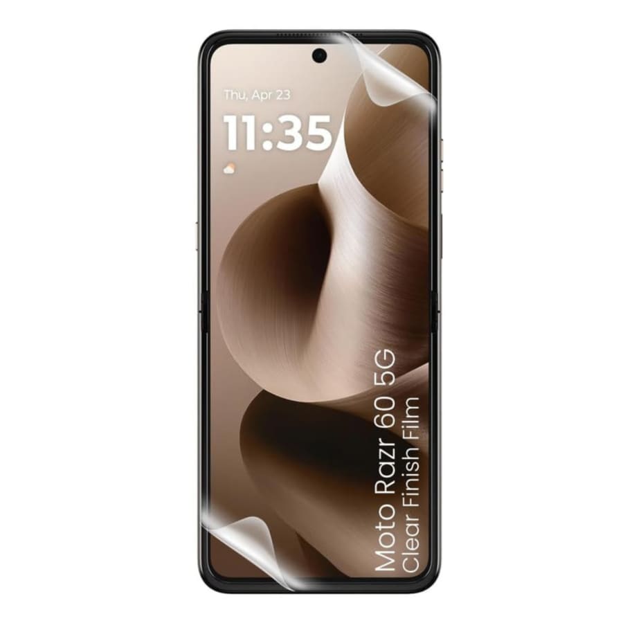 Hydrogel screen protector for Motorola Razr 60 and Razr 2025 by 9eight5, showing the transparent protective layer on the phone screen.