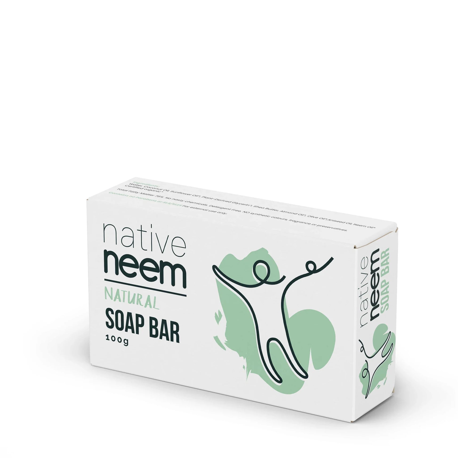 Organic Native Neem soap bar by Animal Addiction Limited with natural neem leaves visible, designed for animals and pet care.