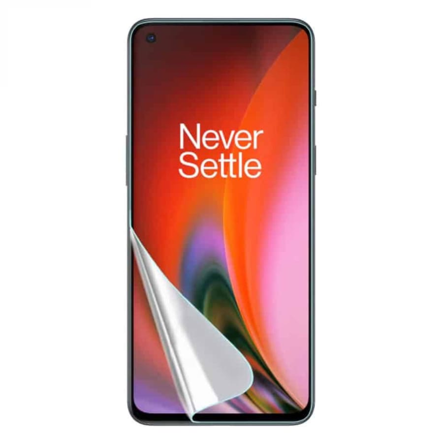 Hydrogel screen protector for OnePlus Nord 2 5G by 9eight5, showing a transparent film covering the phone screen.