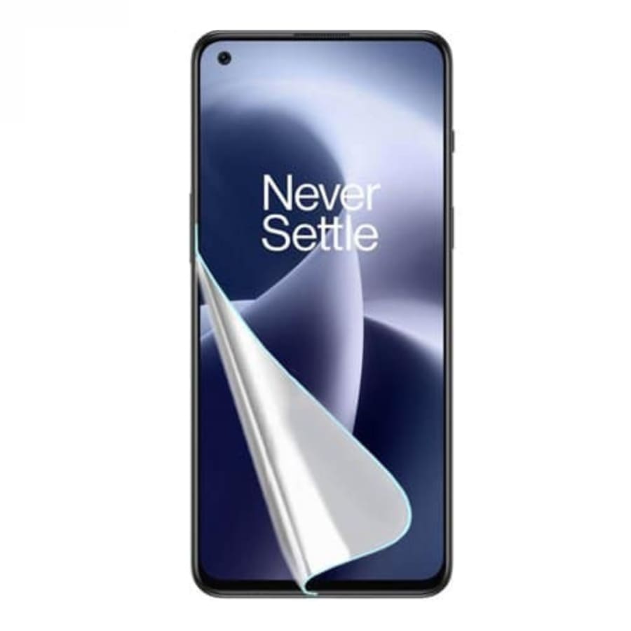 Pack of 2 9eight5 hydrogel screen protectors for OnePlus Nord 2T, showing clear, flexible protectors fitted on smartphone screens.