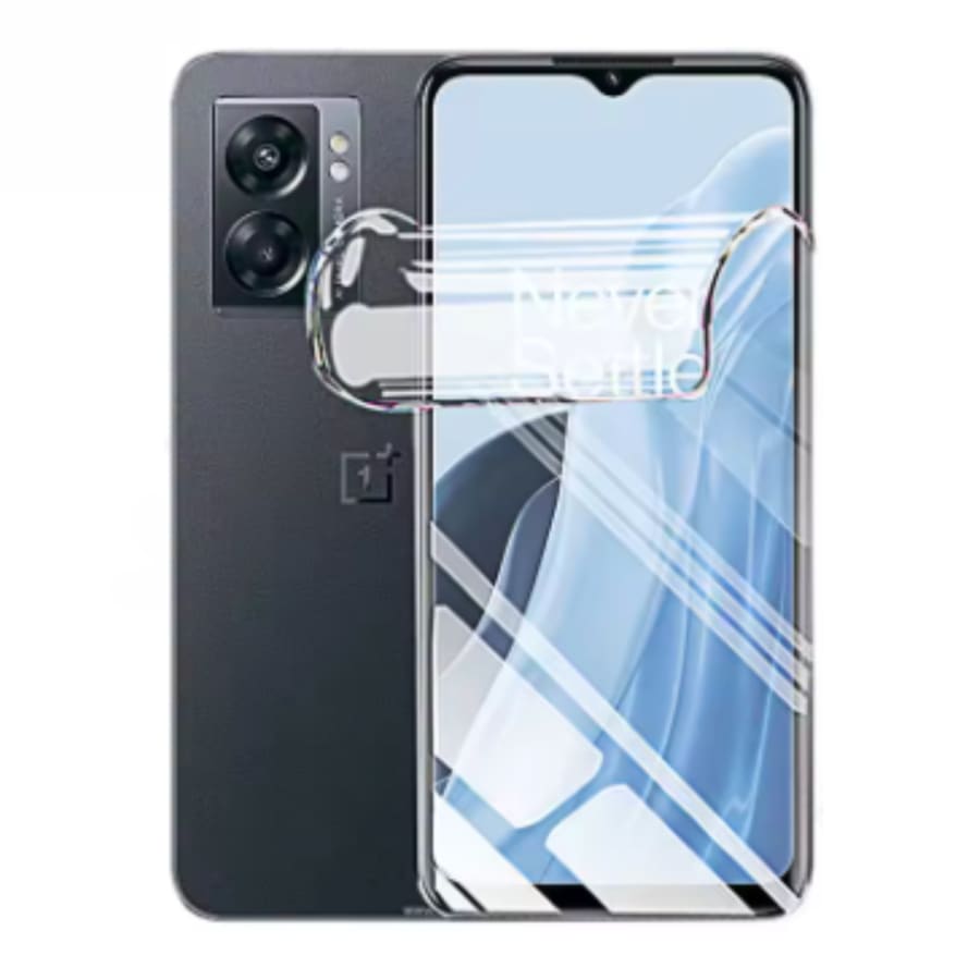 Hydrogel screen protector for OnePlus Nord N300 5G by 9eight5, pack of 2, showing the clear, flexible film on the phone screen.