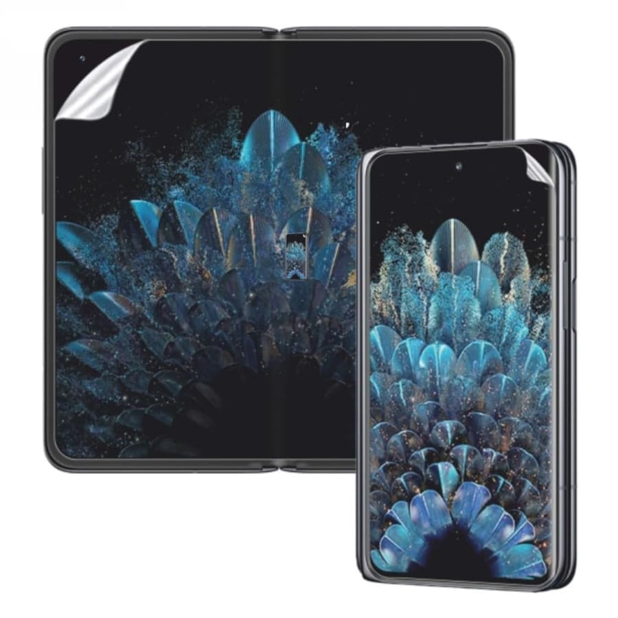 Hydrogel screen protector for OnePlus Open by 9eight5, showing a clear, flexible film fitting over the phone screen.