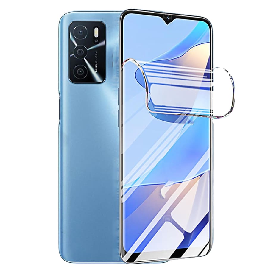 Hydrogel screen protector for Oppo A16 and A16S by 9eight5, shown in a pack of two, safeguarding the phone screen.
