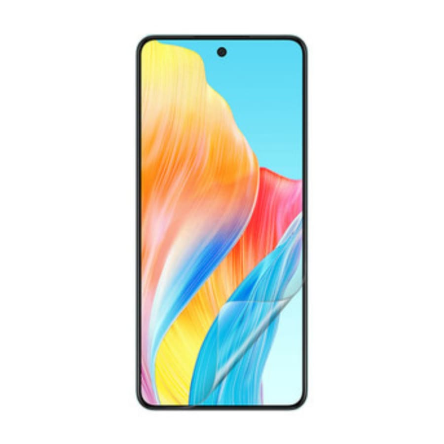 Hydrogel screen protector for Oppo A58 4G by 9eight5, showing a clear, flexible film fitting the phone screen.