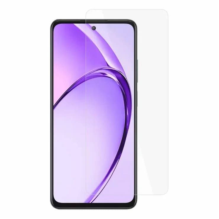 Two 9eight5 screen protectors for Oppo A80 5G smartphone, clear and protective film in a pack of two, shown on the device.