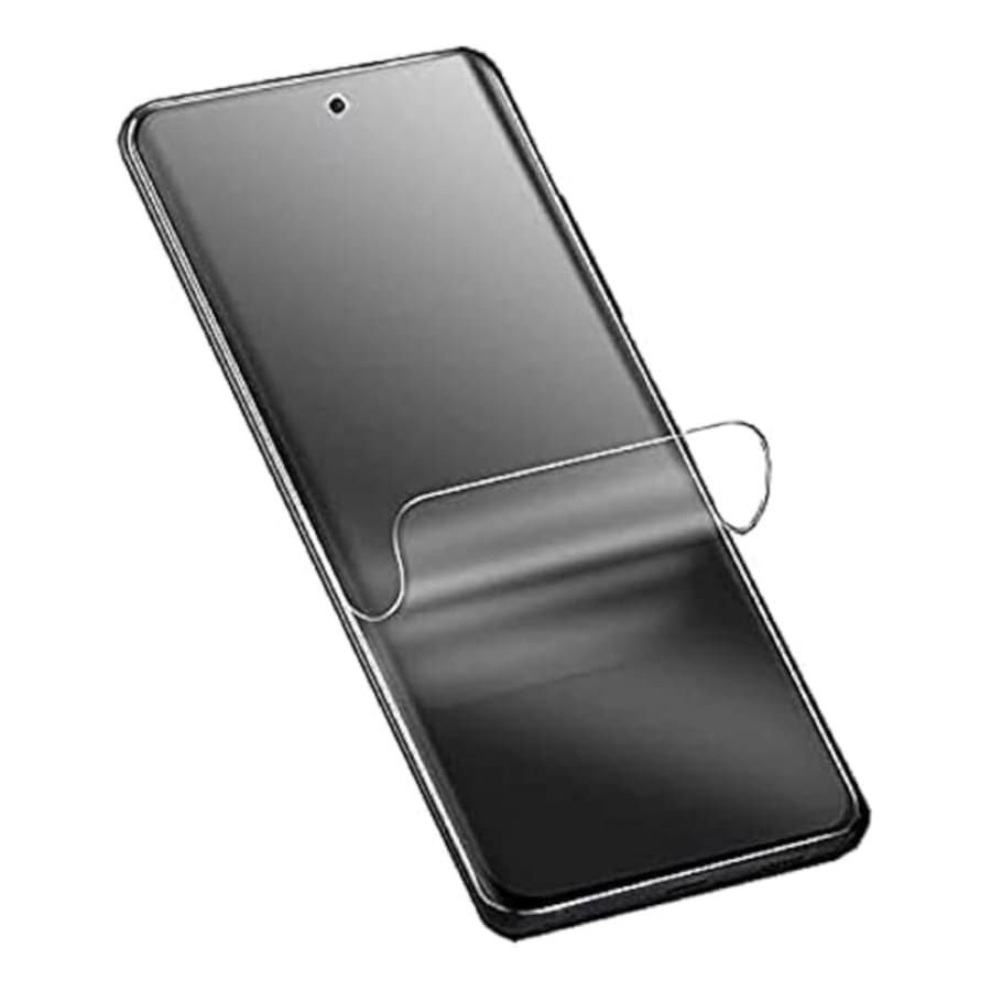Hydrogel screen protector for Oppo Reno8 Pro by 9eight5 showing a clear, flexible film covering the phone screen with precise cutouts.