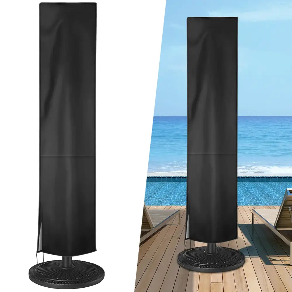 Habicare outdoor umbrella cover SS protecting a large patio umbrella from weather and dust, made of durable material.