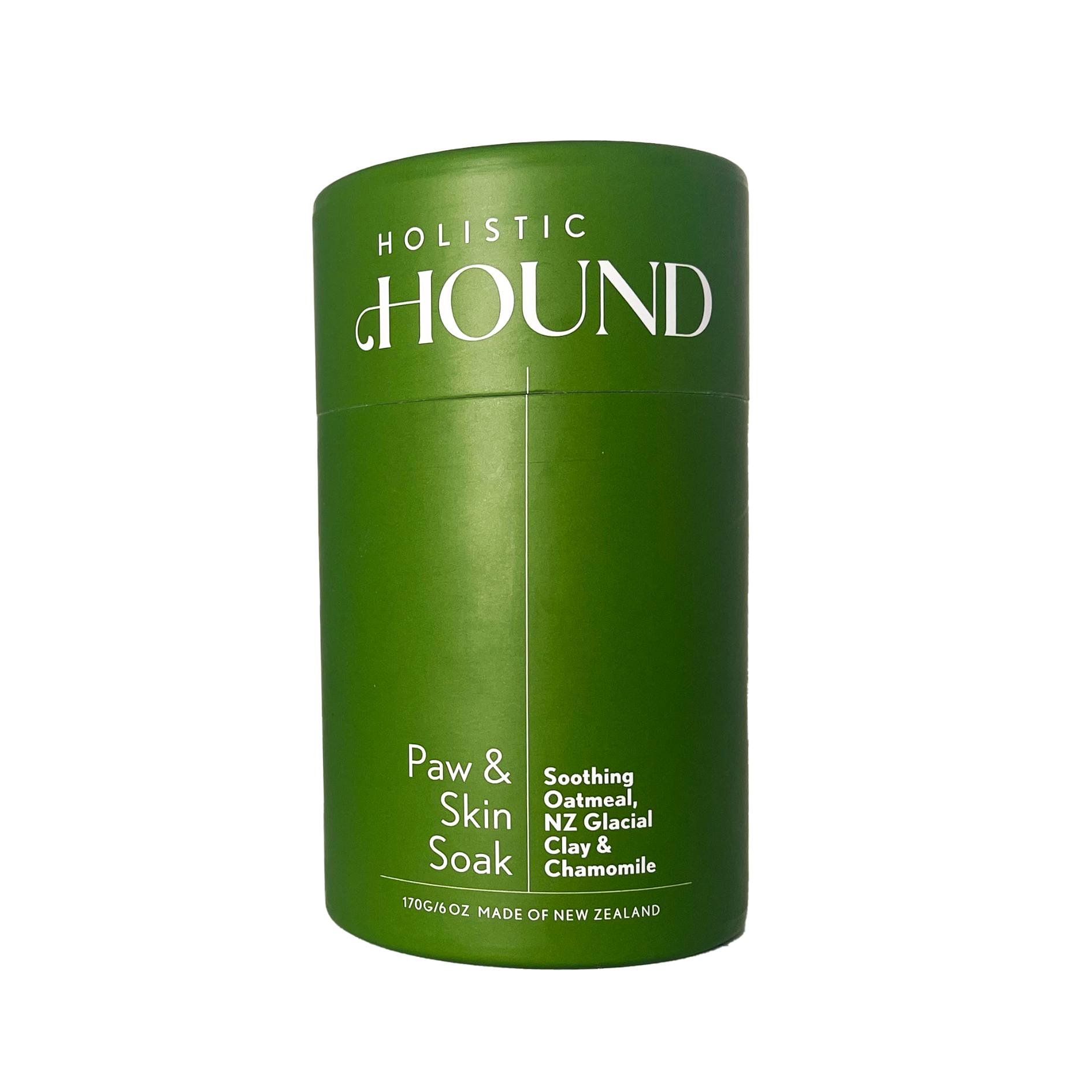 Holistic Hound Paw & Skin Soak by Animal Addiction Limited in a 170g jar, showing the soak with natural ingredients and packaging.