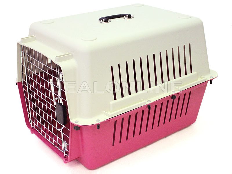 Pink 68cm pet travel cage for dogs and cats, durable carrier by dealonline.co.nz, suitable for safe pet transport.