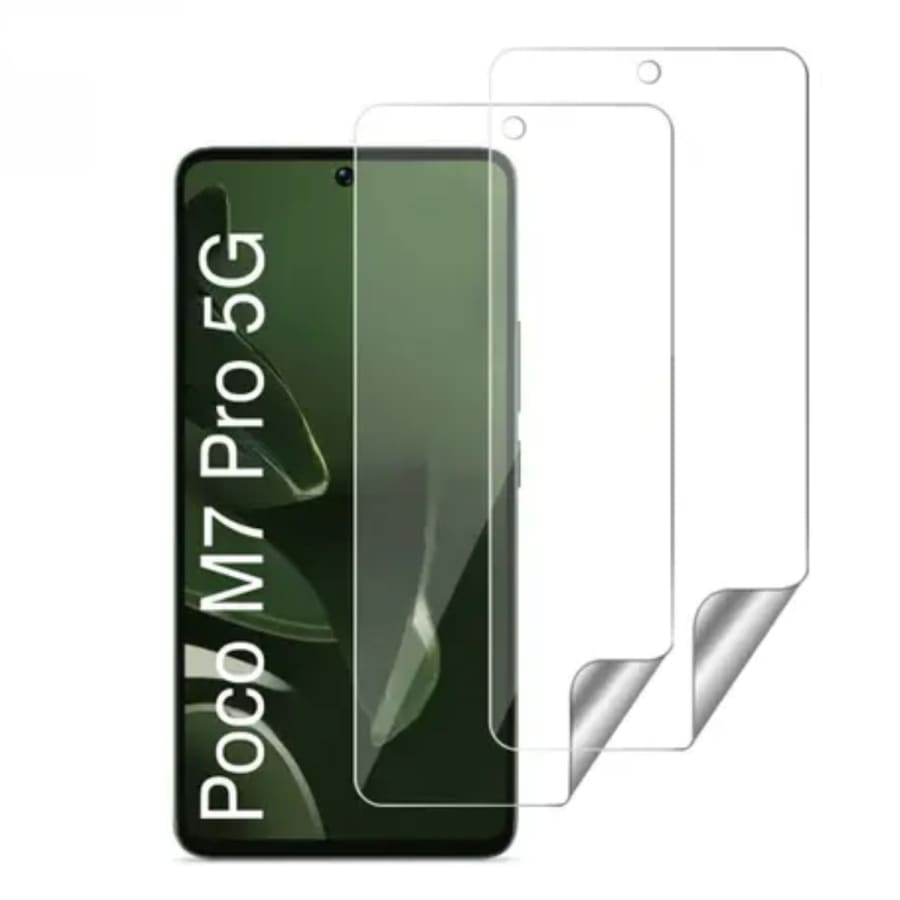 Hydrogel screen protectors for POCO M7 Pro 5G by 9eight5, shown in a pack of two, designed to protect the phone screen.