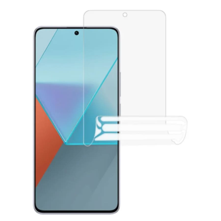 Redmi 13 hydrogel screen protector by 9eight5 showing a transparent protective film on the phone screen.