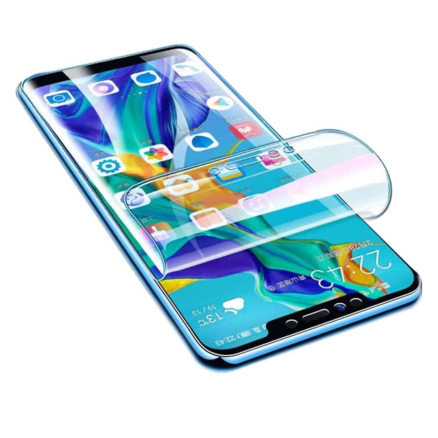 Hydrogel screen protector for Redmi 3 by 9eight5, showing a clear, flexible film covering the phone screen for protection.