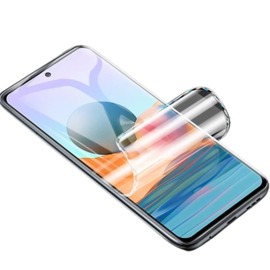 Redmi 8 Hydrogel Screen Protector by 9eight5 showing a clear, flexible film covering the phone screen for protection.