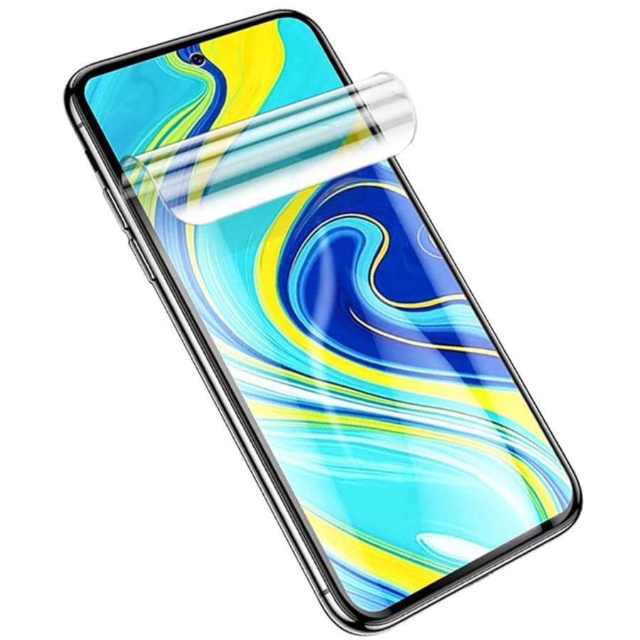 Redmi 9 Hydrogel Screen Protector by 9eight5, showing a clear, flexible protective film for the phone screen.