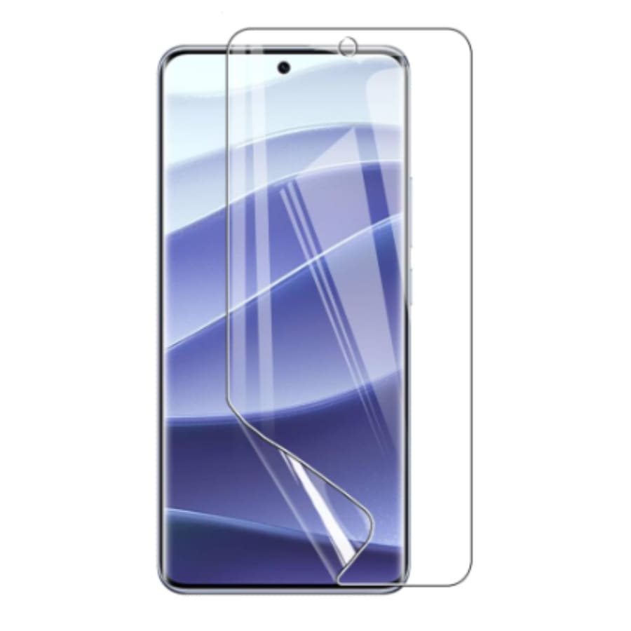 Hydrogel screen protector for Redmi K70E by 9eight5, showing a clear, flexible film covering the phone screen for protection.
