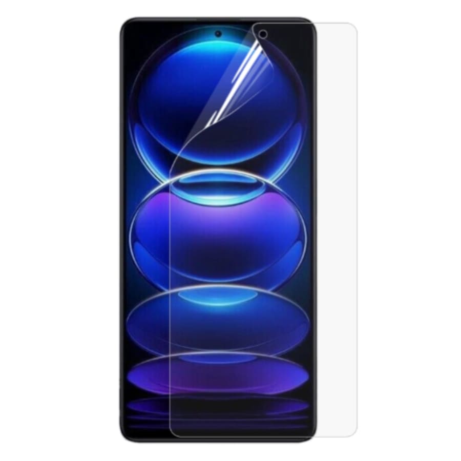 Hydrogel screen protector for Redmi Note 12R Pro by 9eight5, showing clear, flexible film covering the phone screen.