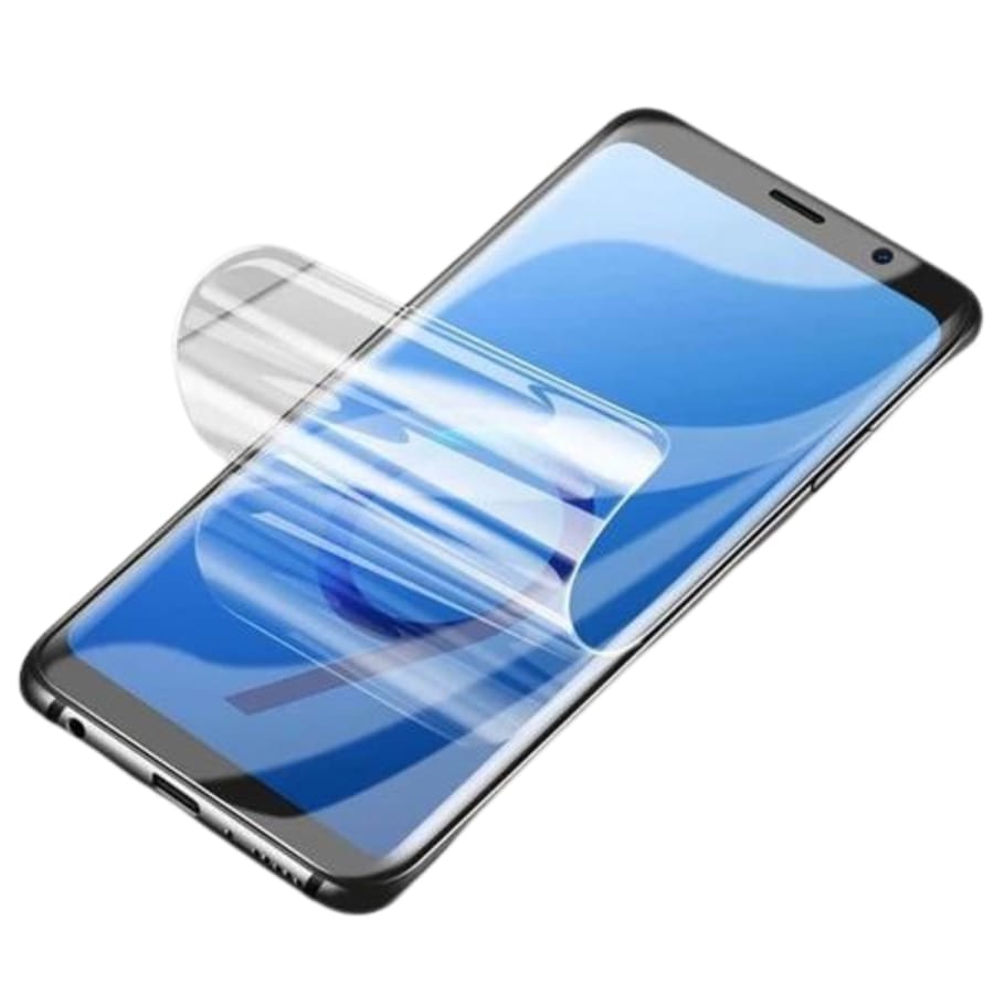 Redmi Note 5 hydrogel screen protector by 9eight5 showing a clear, flexible film covering the phone screen for protection.