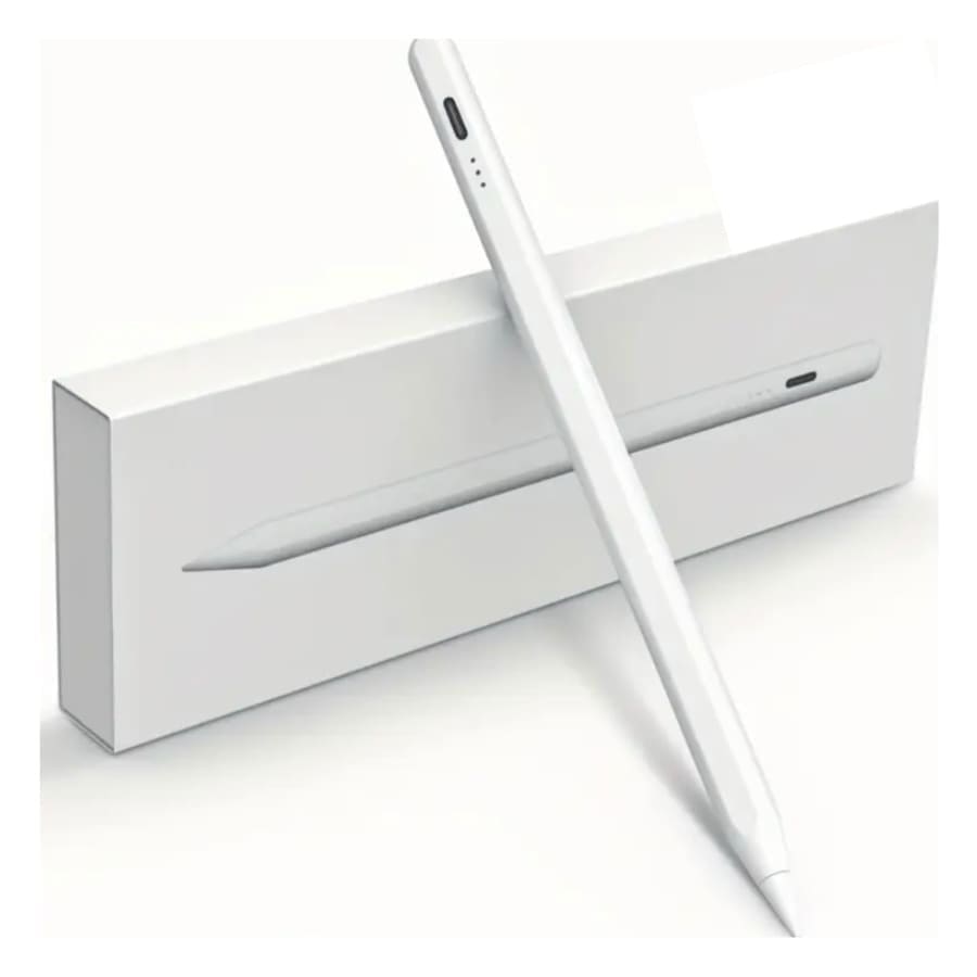 White Replacement Apple Pencil for 1st and 2nd generation iPads, shown resting on a tablet with a sleek design.