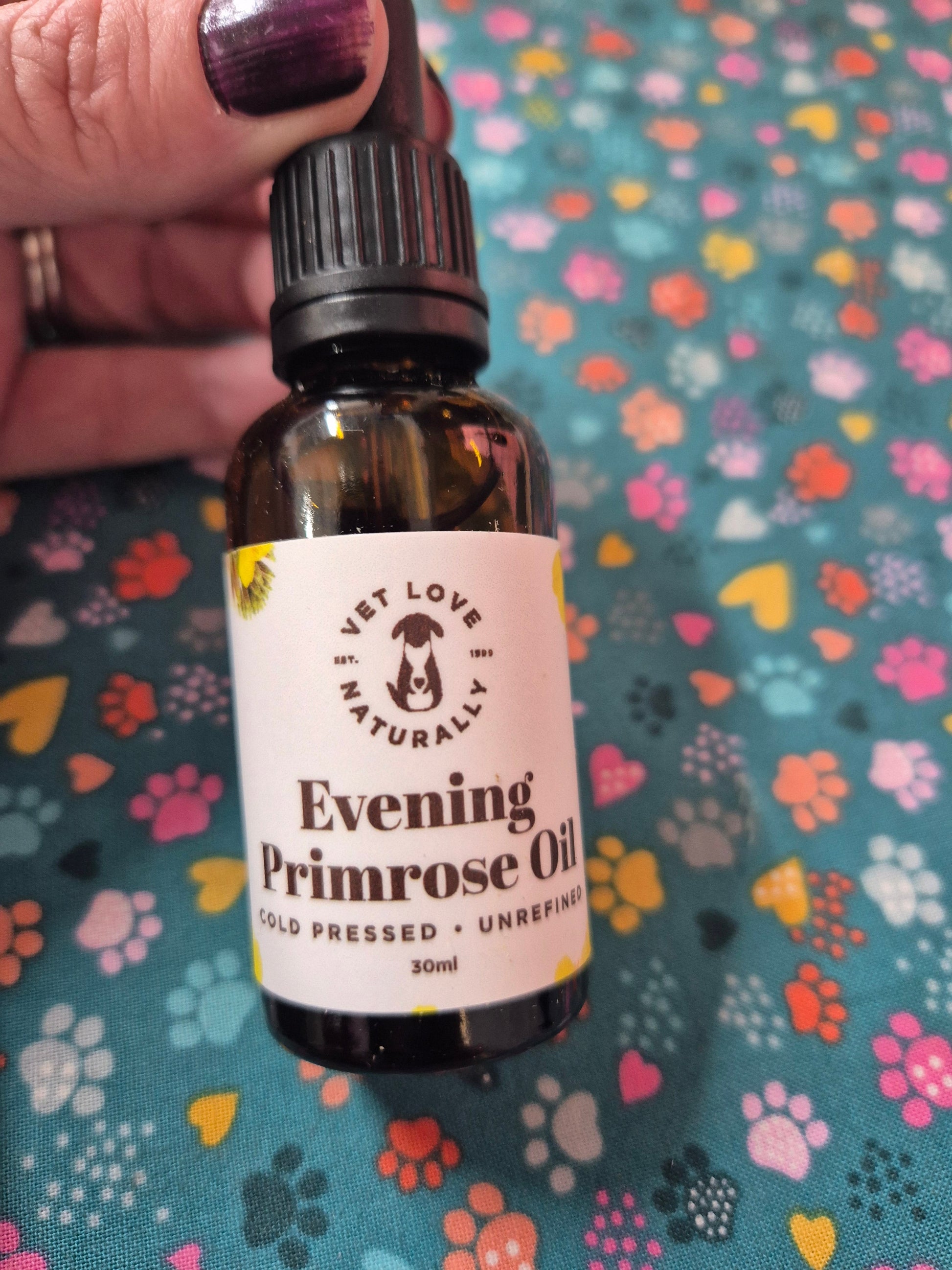 Bottle of Animal Addiction Limited Evening Primrose Oil 30ml with a white cap and clear label on a plain background.