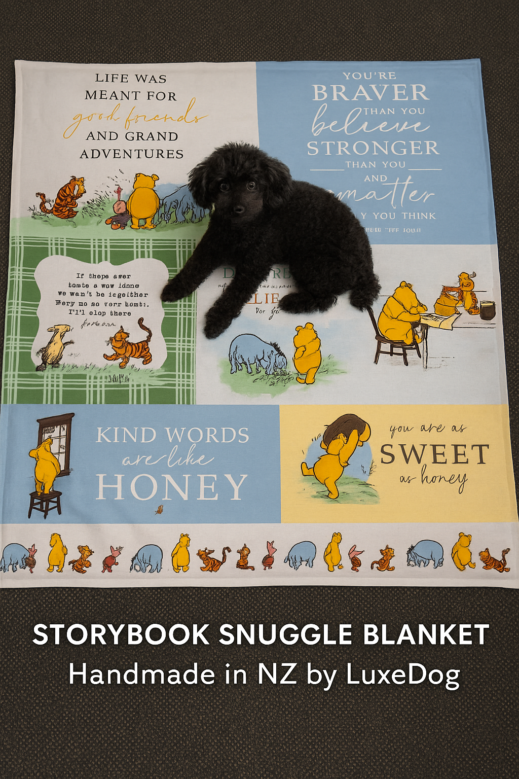 LuxeDog Storybook Collection Snuggle Blanket by Animal Addiction Limited, soft fabric with whimsical storybook design for pets.