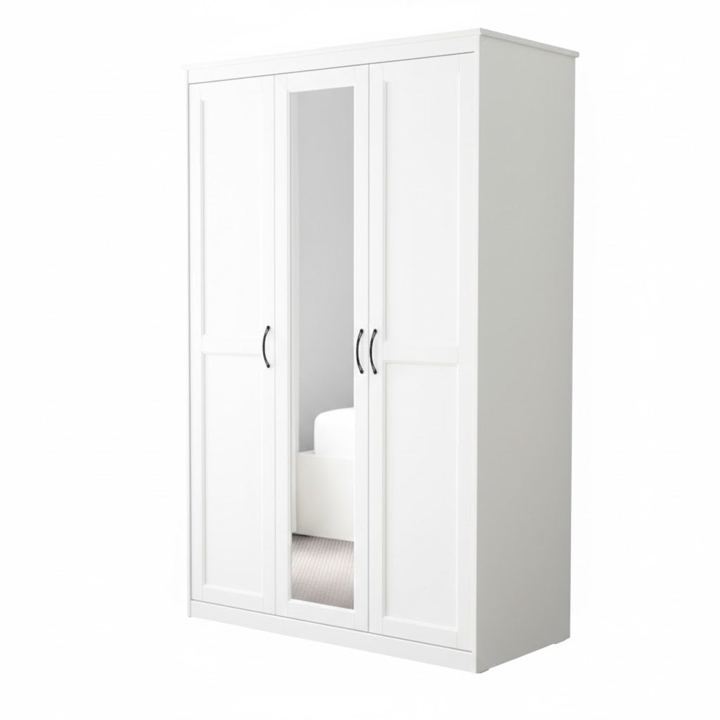 Roman 3-door wardrobe with mirror by sue-e furniture, featuring sleek wood finish and mirrored doors for modern bedroom storage.