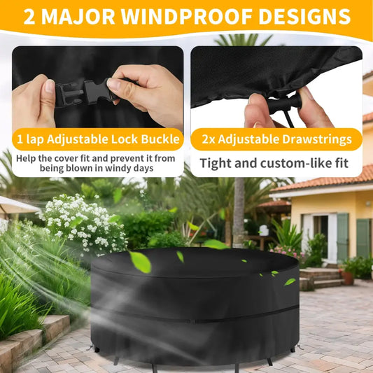 Round Waterproof Patio Furniture Cover – Anti-UV, Windproof (different sizes available) Habicare