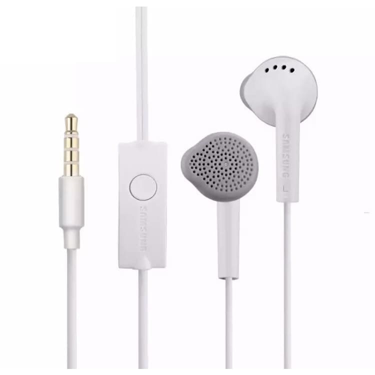 Samsung earphones by 9eight5, in-ear headphones with a sleek design, connected to a phone or tablet for audio listening.