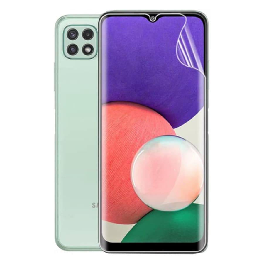 Hydrogel screen protectors for Samsung Galaxy A22 5G, 6.6-inch, by 9eight5, shown in a pack of two on a white background.