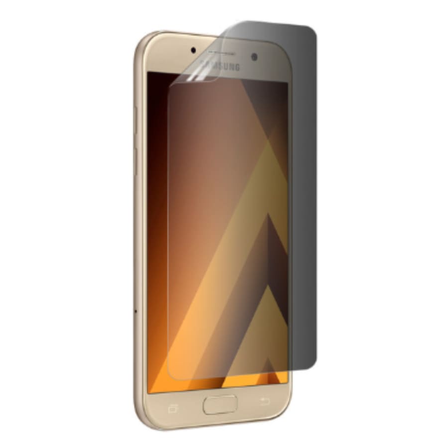 Hydrogel screen protectors for Samsung Galaxy A3 (2014), 9eight5 brand, shown in a pack of two on the device screen.