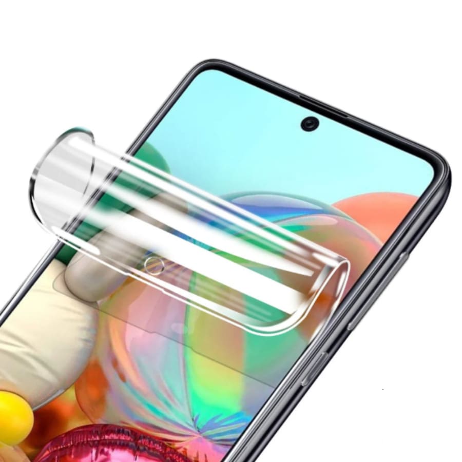 Hydrogel screen protectors for Samsung Galaxy A31 by 9eight5, pack of 2, showing the protectors applied to the phone screen.