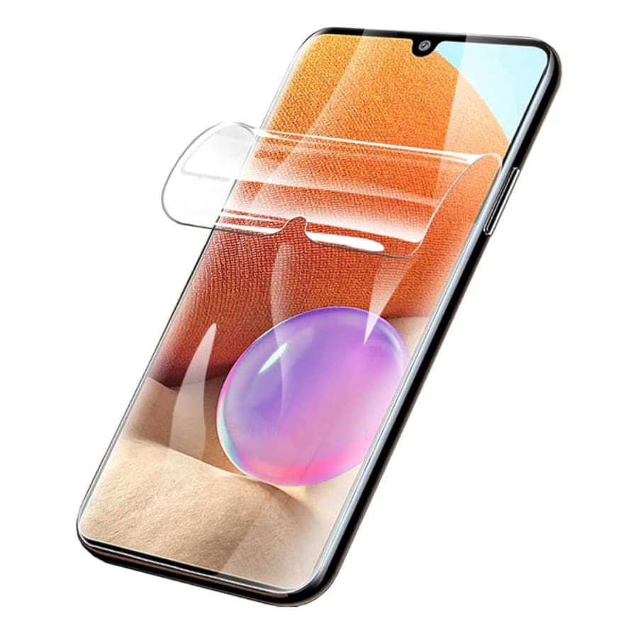 Hydrogel screen protector for Samsung Galaxy A32 4G by 9eight5, showing a clear, flexible film fitting the phone screen.