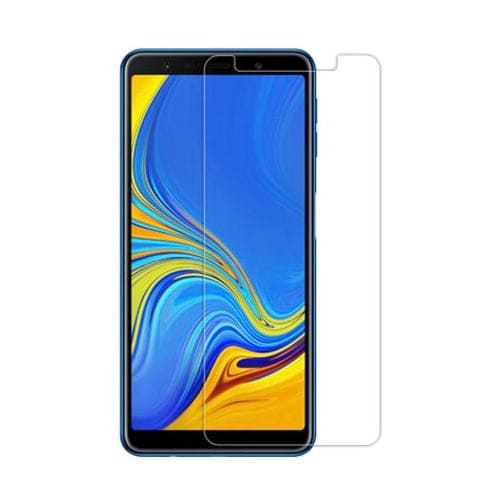 Clear screen protector for Samsung Galaxy A7 (2018) by 9eight5, showing a protective film over the phone display.