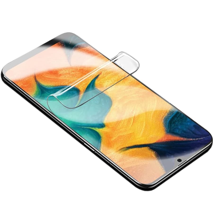Hydrogel screen protectors for Samsung Galaxy A71 by 9eight5, pack of 2, showing clear, flexible protection for the phone screen.