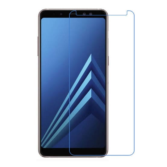 Clear screen protector for Samsung Galaxy A8 Plus (2018) by 9eight5, showing the protective film over the phone screen.