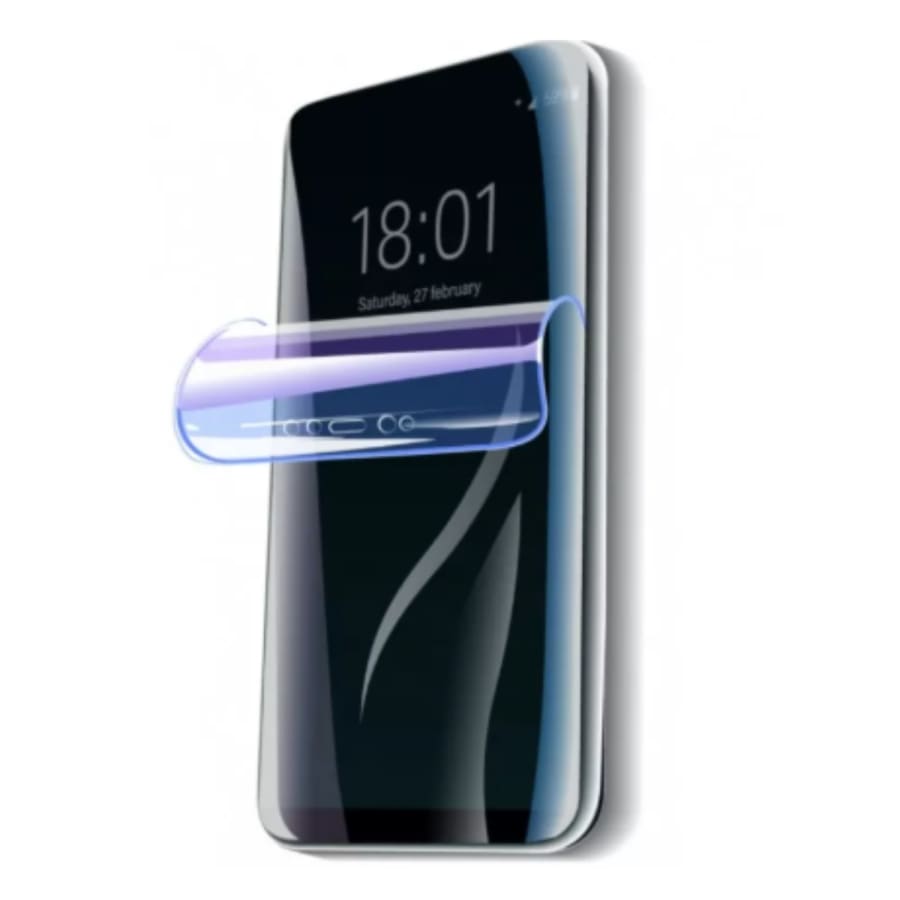 Hydrogel screen protector for Samsung Galaxy A9 (2016) by 9eight5, showing the clear, flexible shield on the phone screen.
