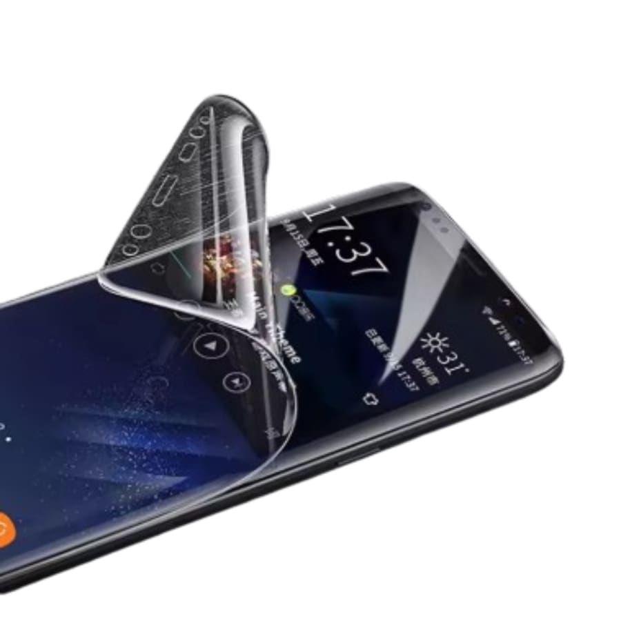 Hydrogel screen protectors for Samsung Galaxy C5 Pro by 9eight5, pack of 2, showing clear, flexible protective film on a smartphone screen.