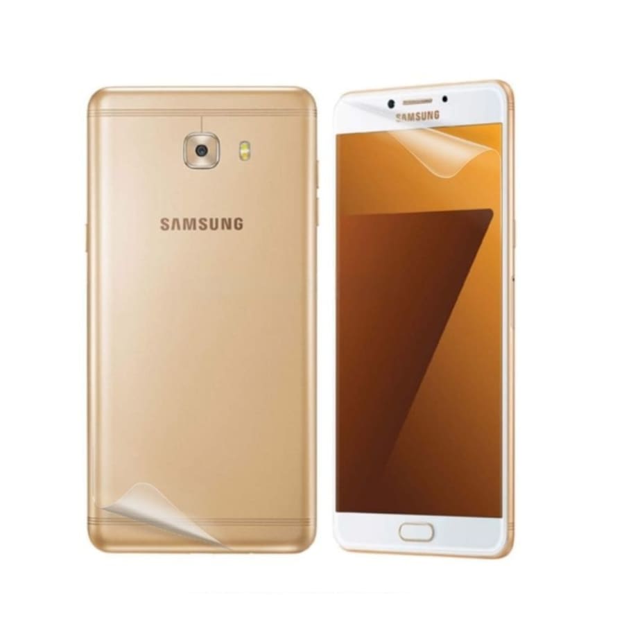 Hydrogel screen protector for Samsung Galaxy C7 by 9eight5, showing a clear, flexible film fitting over the phone screen.