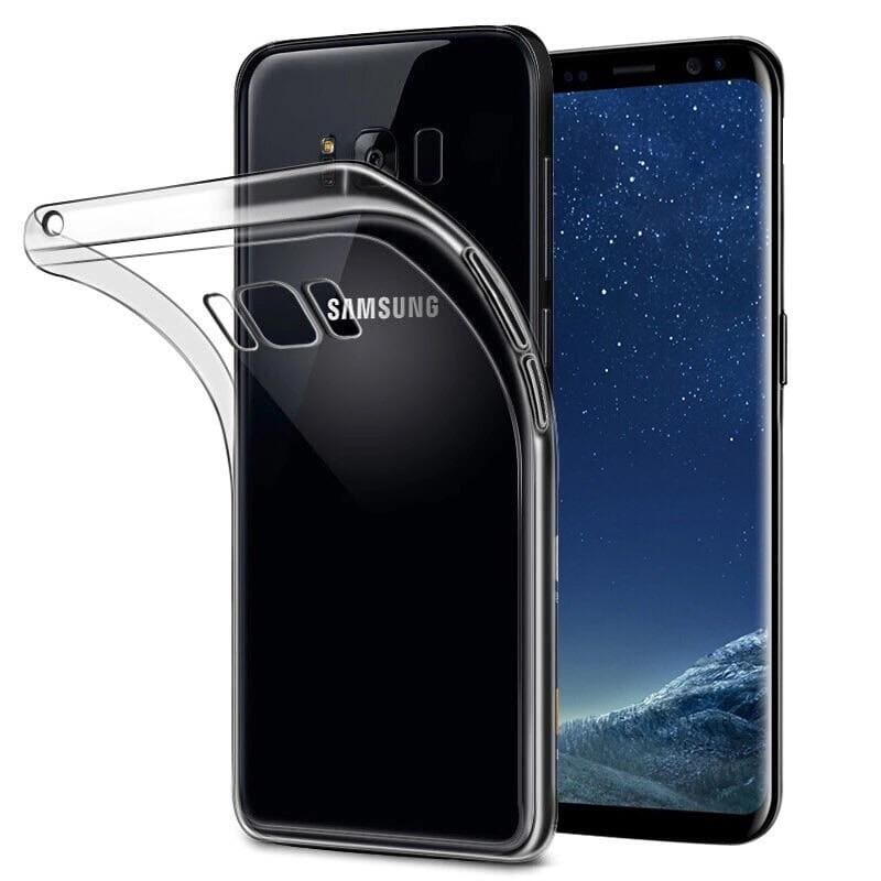 Clear 9eight5 phone case for Samsung Galaxy C8, transparent protective cover showing the phone's design and buttons.