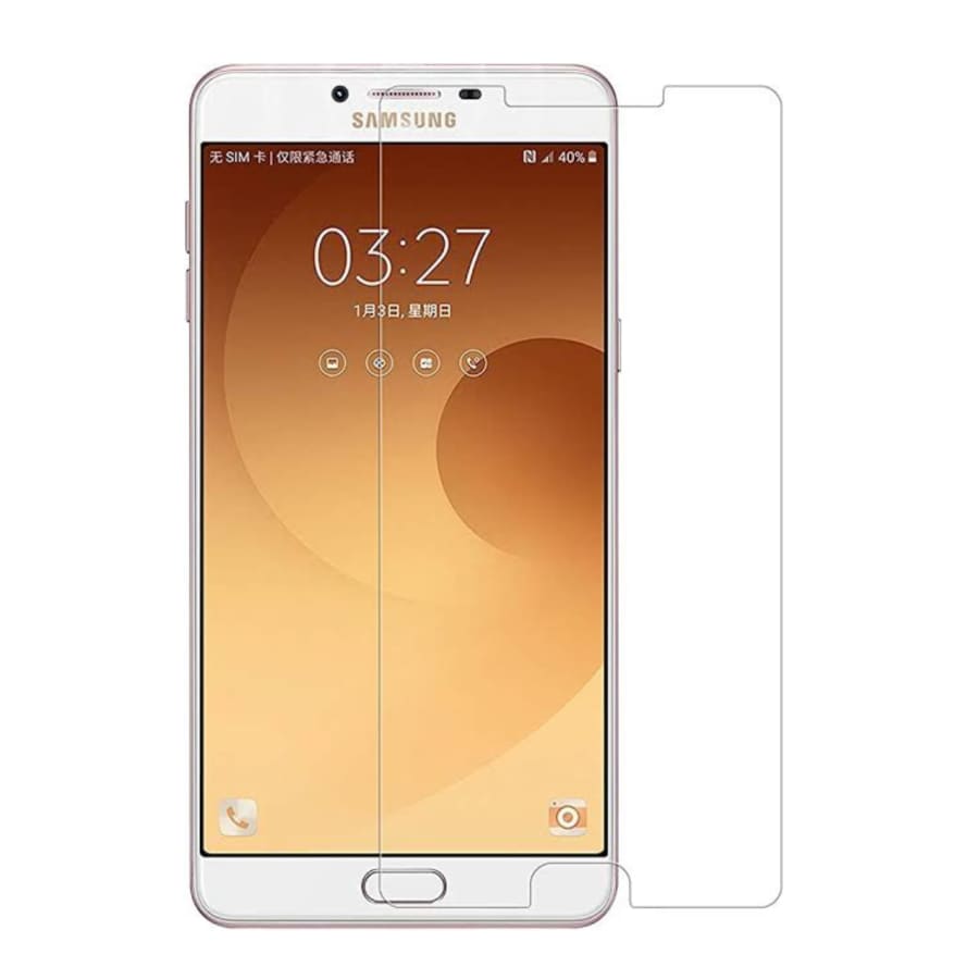 9eight5 screen protector for Samsung Galaxy C9 and C9 Pro, showing clear, edge-to-edge protective film on device screen.