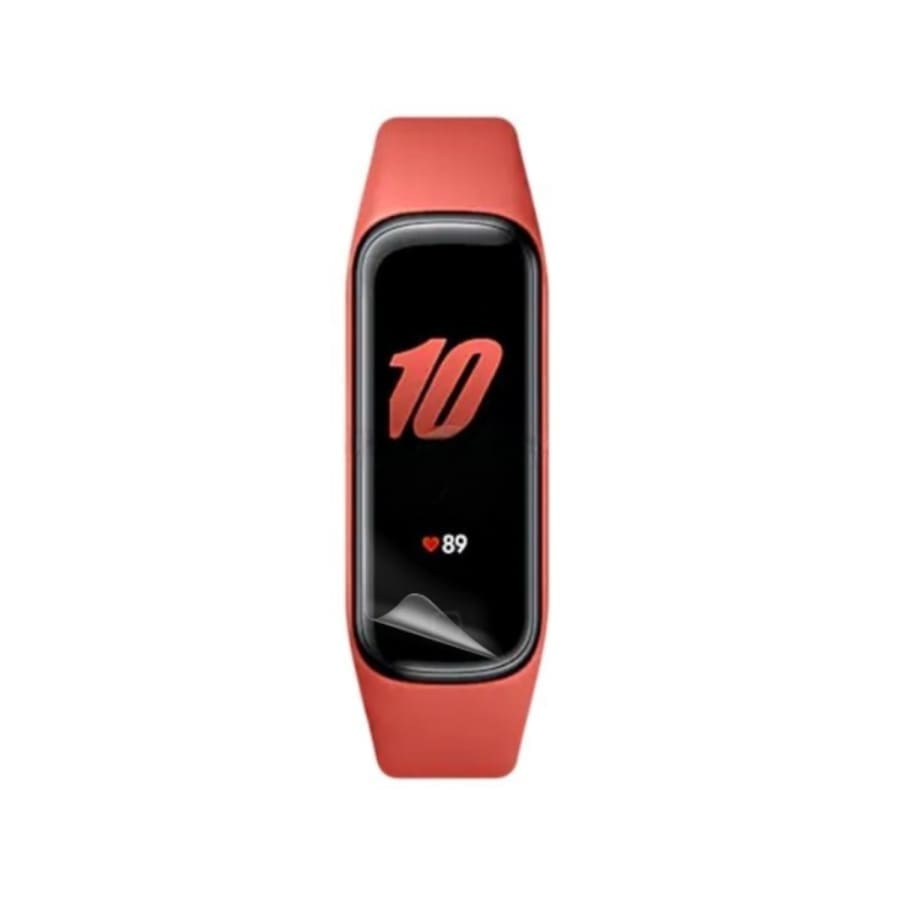 Set of six hydrogel screen protectors for Samsung Galaxy Fit 2 smartwatch, provides protection and clarity.
