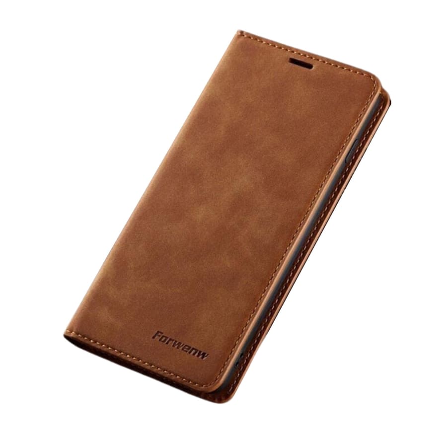 Samsung Galaxy Note 10 flip case by 9eight5, featuring a protective leather cover with card slots and precise cutouts.