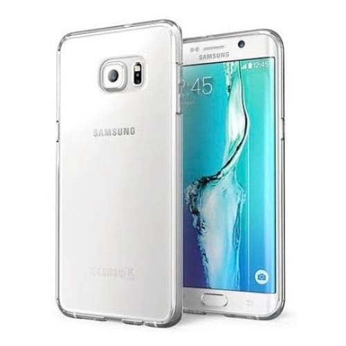 Clear 9eight5 phone case for Samsung Galaxy Note 5, transparent protective cover with precise cutouts for buttons and camera.