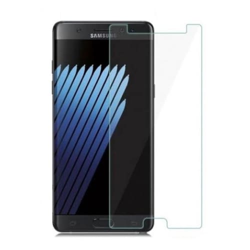 Clear 9eight5 screen protector for Samsung Galaxy Note 7, showing a transparent film covering the phone screen for protection.