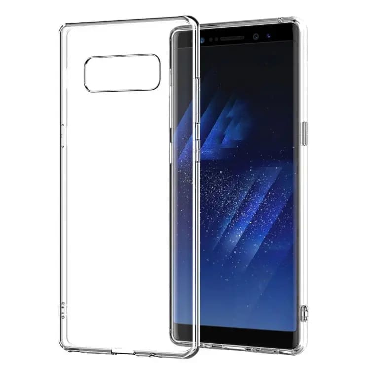 Clear phone case for Samsung Galaxy Note 8 by 9eight5, showing a transparent protective cover with precise cutouts.
