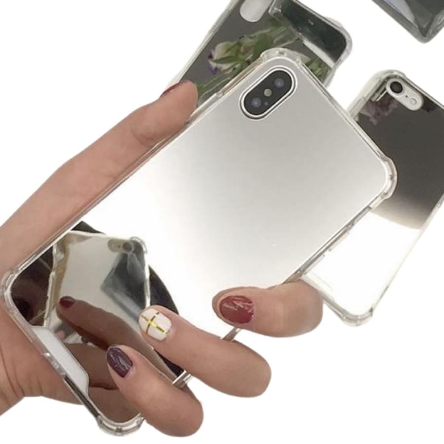 Silver mirror silicone case for Samsung Galaxy S20 by 9eight5, showcasing a sleek, reflective phone protection design.