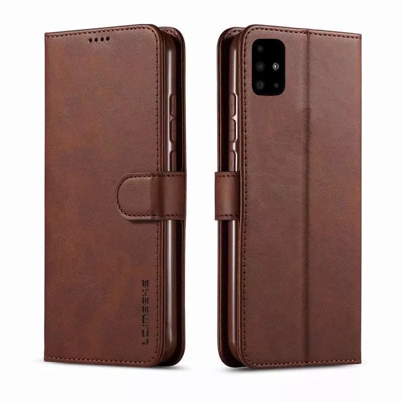 Brown leather flip case for Samsung Galaxy S20 FE by 9eight5, featuring a protective cover and card slots.