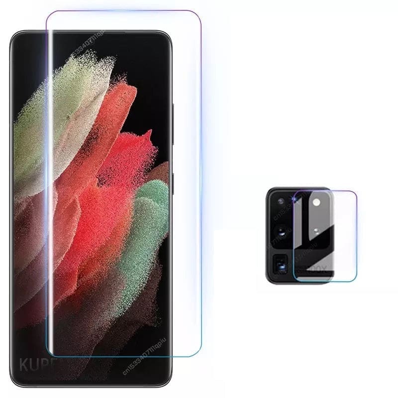 9eight5 2-in-1 screen protector for Samsung Galaxy S20 Plus, showing the clear protective film on the phone screen.