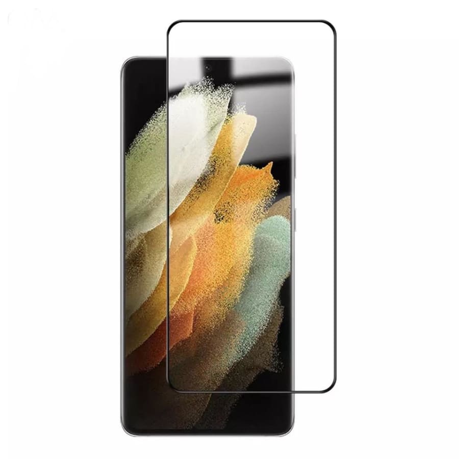 Clear 9eight5 screen protector for Samsung Galaxy S21 Ultra, showing a slim, transparent film fitting over the phone screen.