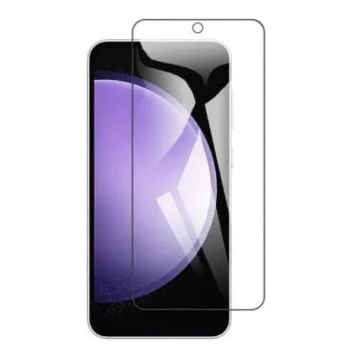 9eight5 screen protector for Samsung Galaxy S23 FE, clear protective film covering the phone screen in the image.